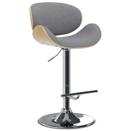 Front. Simpli Home - Marana Bentwood Gas Lift Bar Stool - Light Grey.