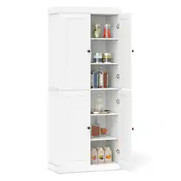 Costway - Kitchen Pantry Cabinet with 4 Doors & 2 Adjustable Shelves, 2 Anti-Tipping Kits - White