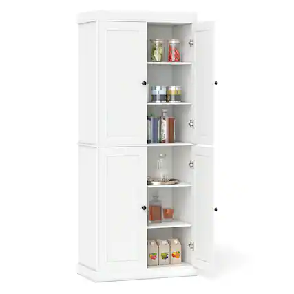 Front. Costway - Costway Kitchen Pantry Cabinet with 4 Doors & 2 Adjustable Shelves, 2 Anti-Tipping Kits - White.