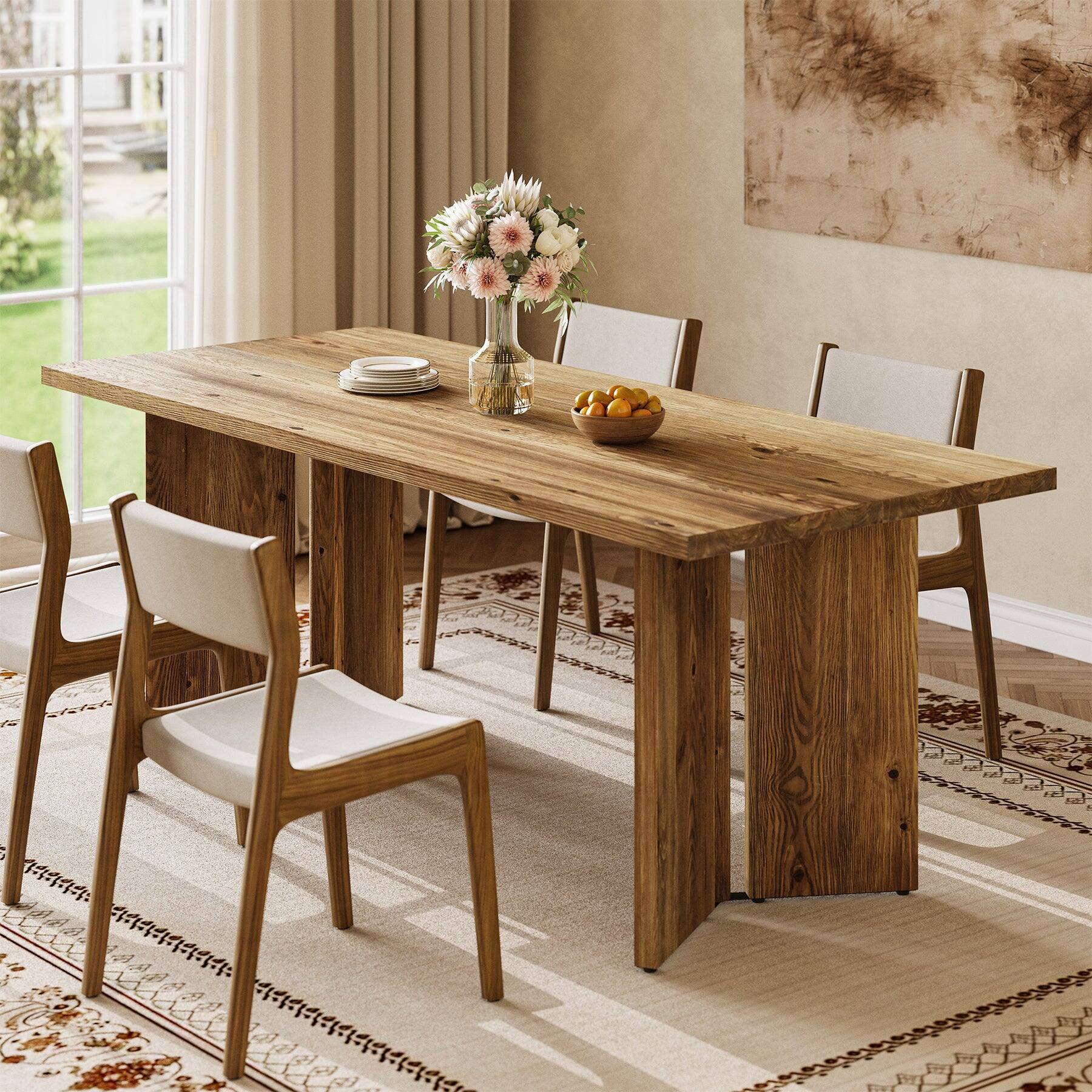Tribesigns Farmhouse Solid Wood Dining Table with Adjustable Feet for ...