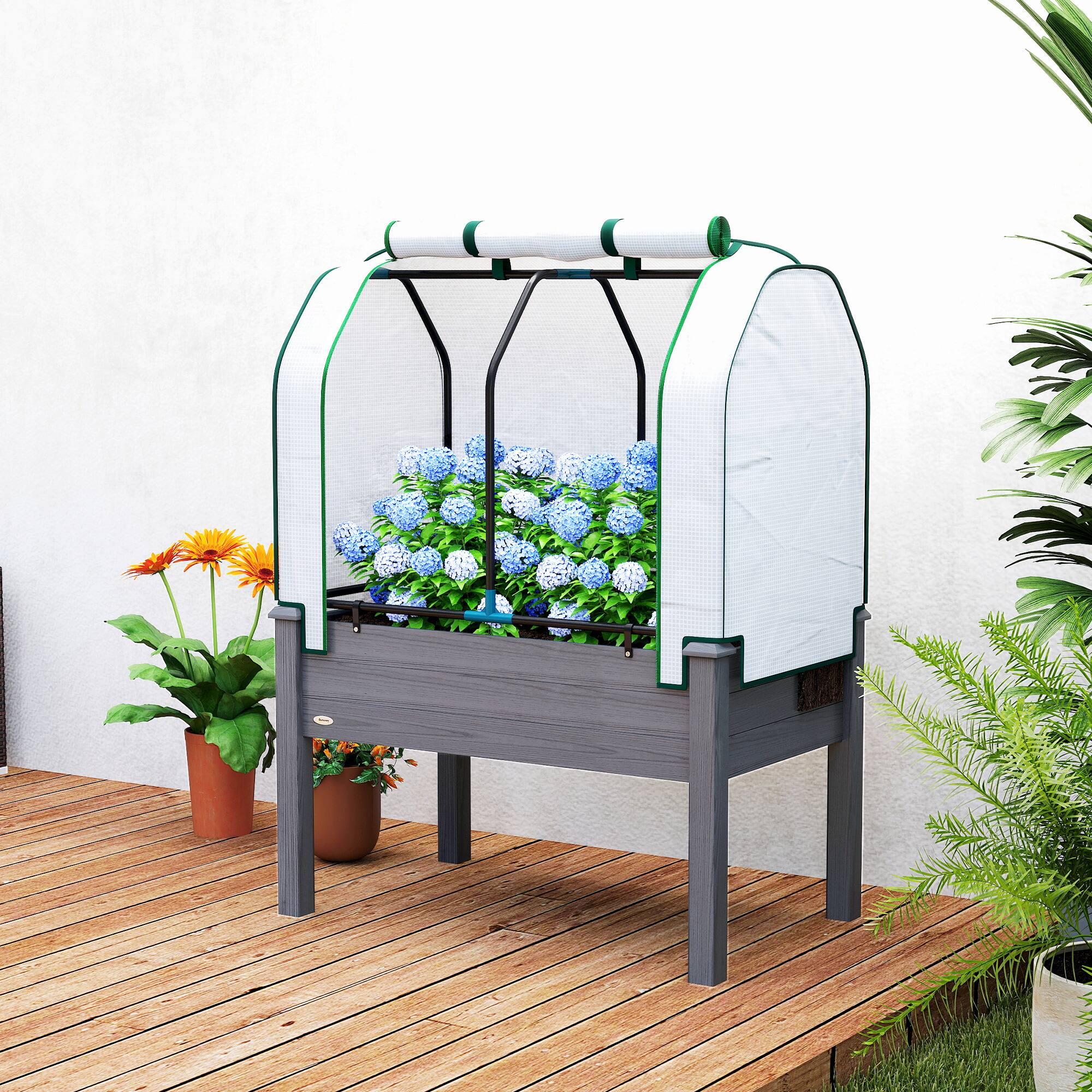 Alt View 1. Outsunny - Garden Bed with PE Greenhouse Cover Outdoor Planter Box for Herbs and Vegetables, 35 x 22 x 47 inch.