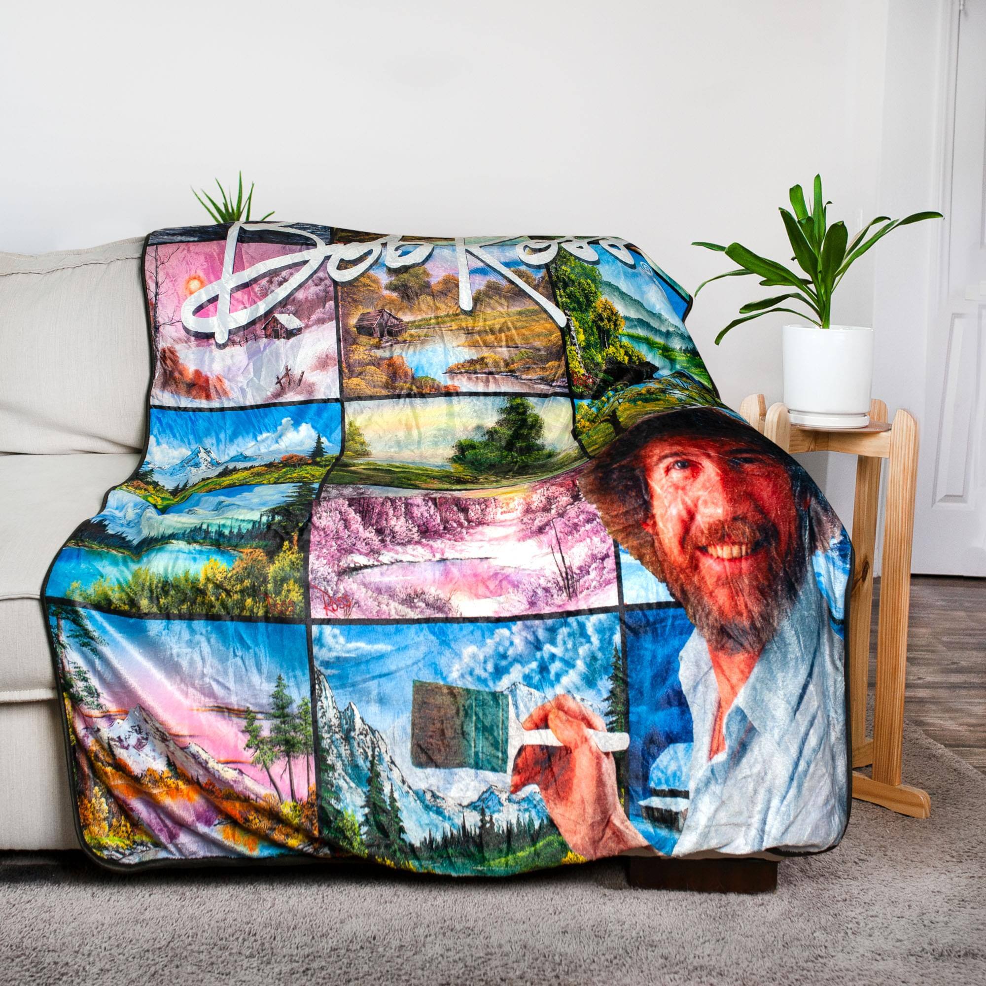 Alt View 10. Surreal Entertainment - Bob Ross Oversized Fleece Sherpa Throw Blanket | 54 x 72 Inches - Green.