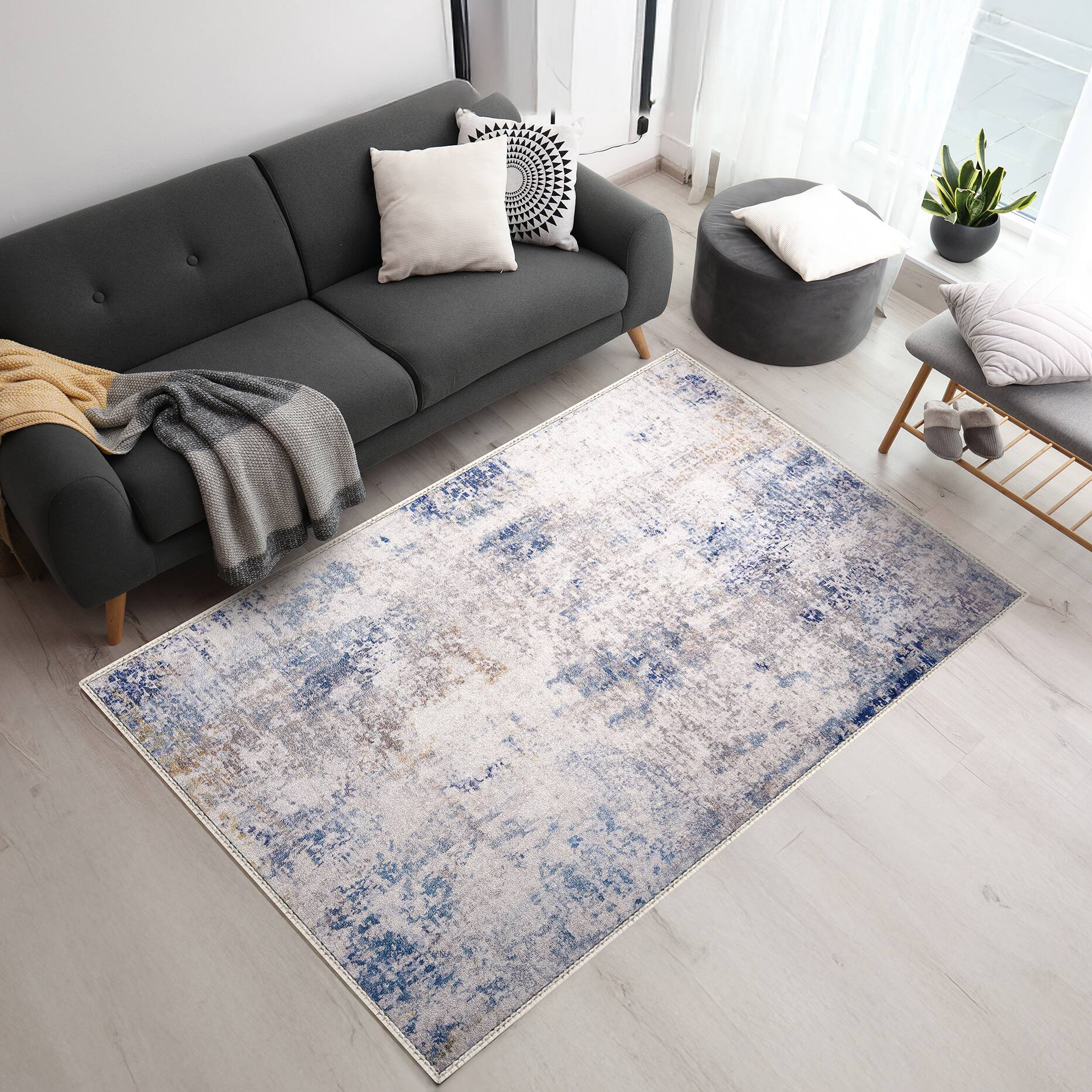Sorbus - 5x7 Area Rug, Machine Washable, Non-Slip, Vintage Rug - Low Pile Non-Shedding Indoor Area Rugs for Living Room - Drift