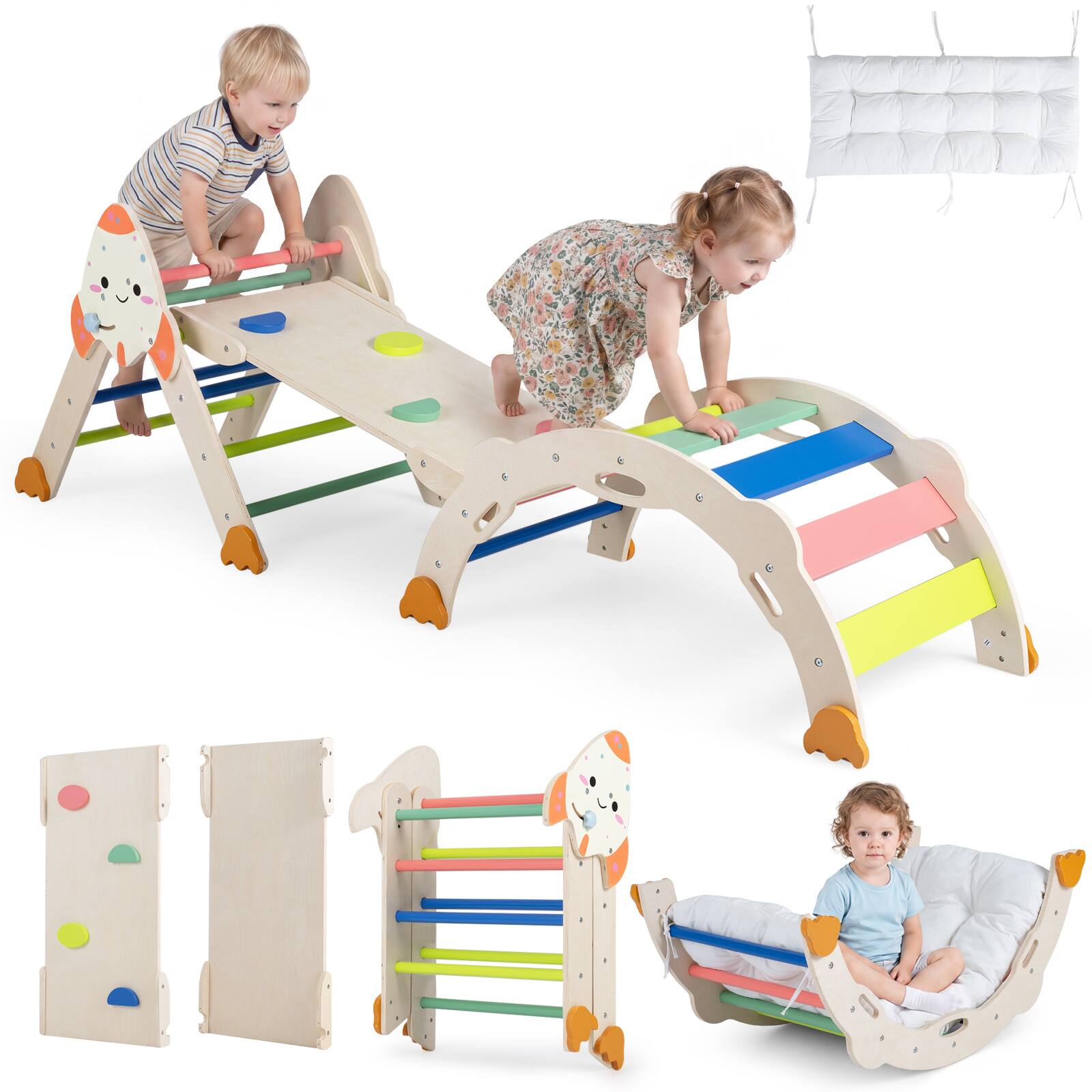 Alt View 9. Costway - Costway 8-in-1 Climbing Toys for Toddlers with Triangle Ladder, Convertible Ramp, Indoor - Colorful.