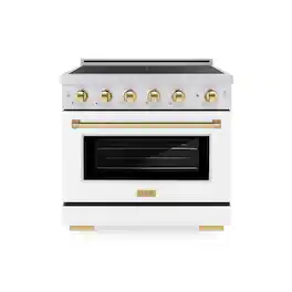 ZLINE - Autograph 36 in. 5.2 cu. ft. Paramount Freestanding Induction Range with 5 Burners and Gold Accents with White Door - Matte White