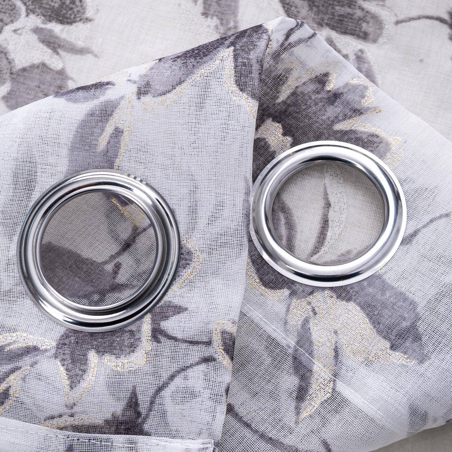 Left. RT Designers Collection - RT Designers Collection Meadow Grommet Metallic Sheer Printed Doily Curtain Panel 54" x 95" Grey - Grey.