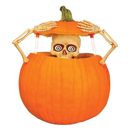 Front. Funworld - Light-Up Pumpkin Peeper Halloween Decor - Orange.