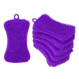 Unique Bargains - 6pcs Silicone Dish Scrubber Reusable Double-Sided Sponge for Kitchen Pots Pans Bathroom - Purple