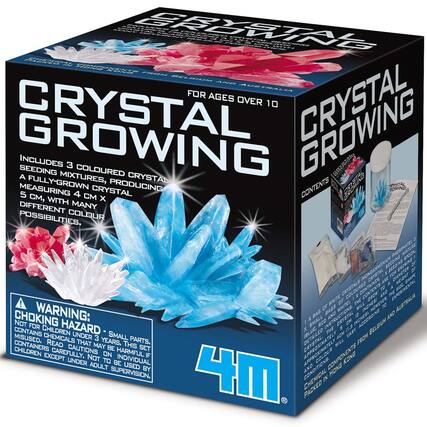 Crystal Growing
For ages over 10
Includes 3 coloured crystal seeding mixtures, producing a fully-grown crystal measuring 4 cm x 5 cm, with many different colour possibilities.
Warning: Choking hazard - small parts. Not for children under 3 years. This set contains chemicals that may be harmful if misused. Read cautions on back. Children should be supervised.
Contents:
- 1 bag of white crystal
- 1 bag of blue crystal
- 1 bag of red crystal
- 1 small bag of seed crystals
- 1 instruction sheet
Made in Belgium and Australia
4M