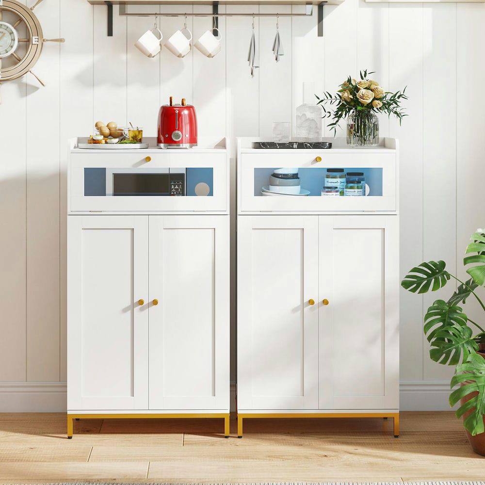 Alt View 4. Kadyn - Freestanding White Kitchen Pantry Cabinet for Food and Dry Storage - White.