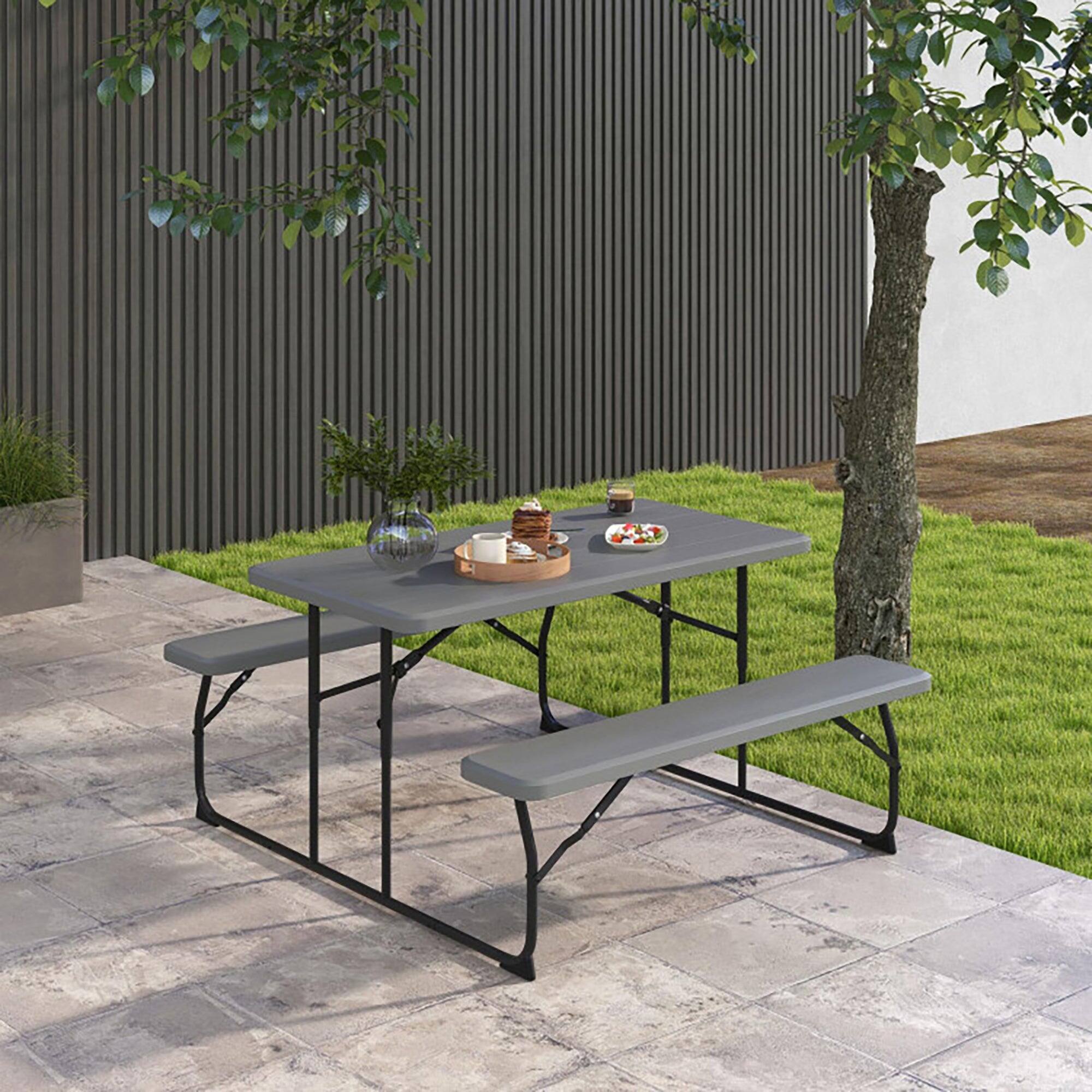 Alt View 8. Boyel Living - Indoor and Outdoor Folding Picnic Table Bench Set with Wood-like Texture - Gray.