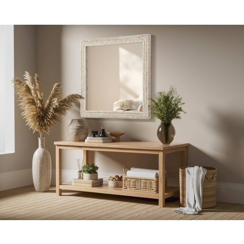 Alt View 2. Elegant Decor - Rectangle Cornhusk Mirror 40x40 in Linen White - Linen White.