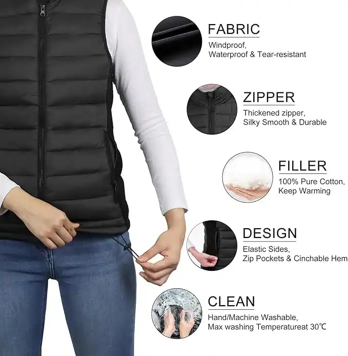 Heating Zone Monitor Equipd Heated Vest for Women, Lightweight Electric Vest with Large ...