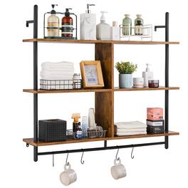 VEVOR - Industrial Pipe Shelf, 3 Tier 41.5x9.84in, Wall-Mount Floating Rustic Wood Shelves Bracket Display Bookshelf - black + vintage color