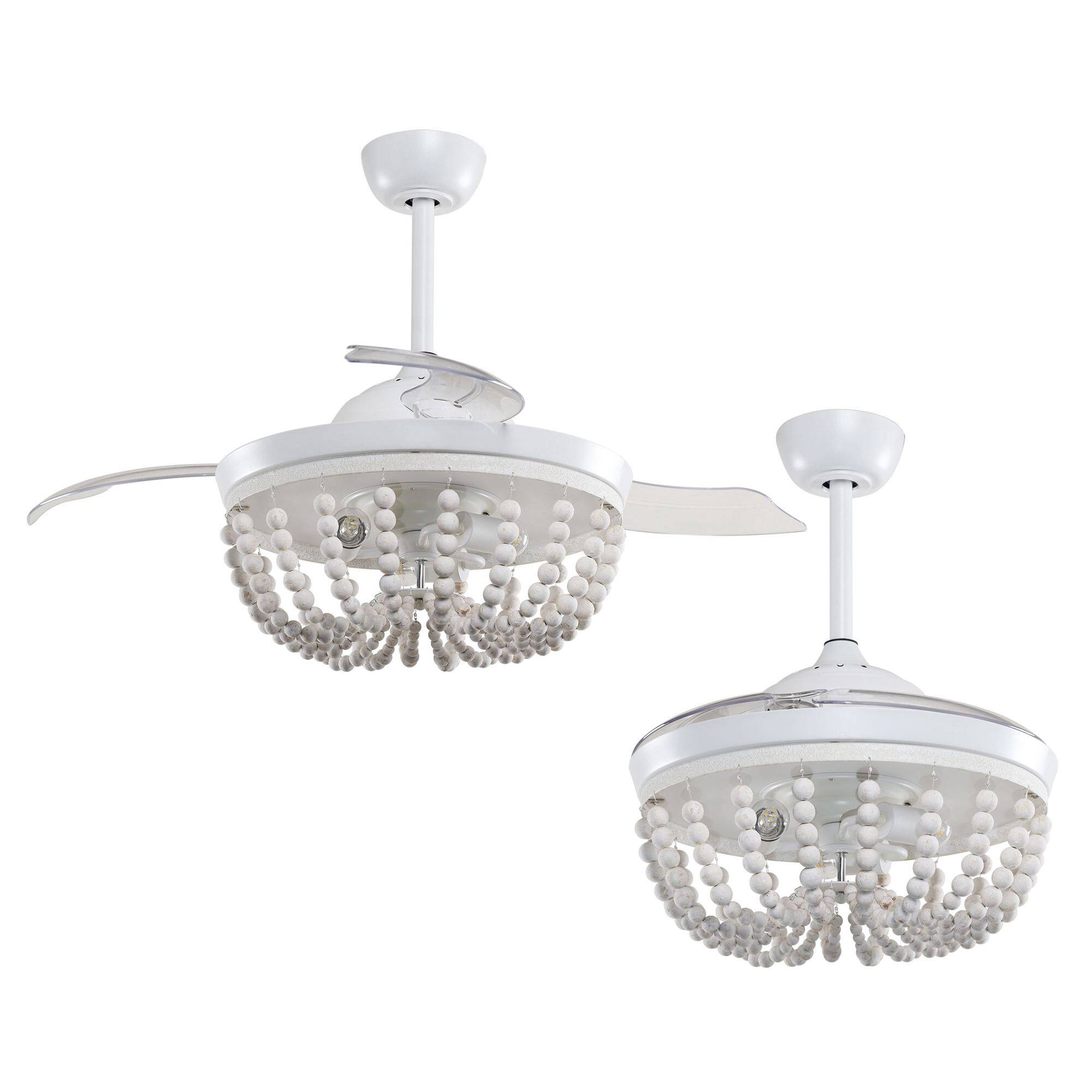Alt View 2. Parrot Uncle - 42" Farmhouse Wood Beaded Fandelier Ceiling Fan with Remote - Matte White.