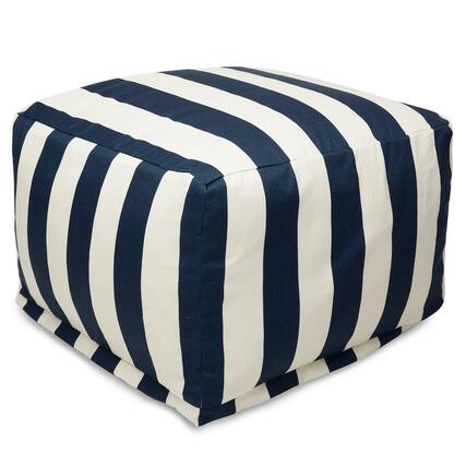 Front. Majestic Home - Ottoman Pouf Vertical Stripe Navy - Blue.