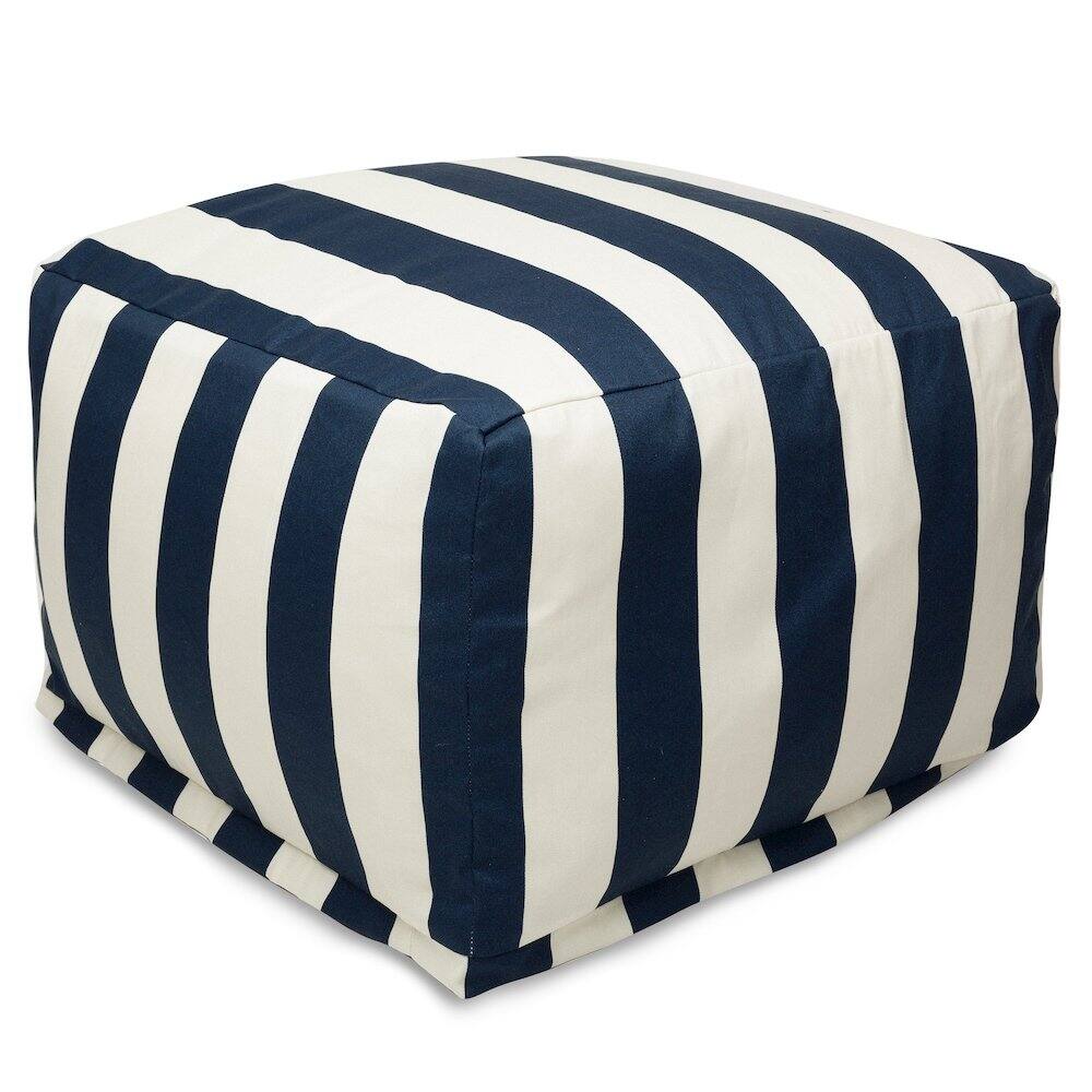 Front. Majestic Home - Ottoman Pouf Vertical Stripe Navy - Blue.