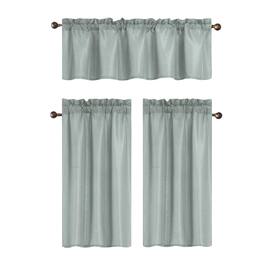 RT Designers Collection - 100% Polyester Gibson Solid 3 PC Kitchen Curtains Valance & Tiers Set 54" x 18" - Silver