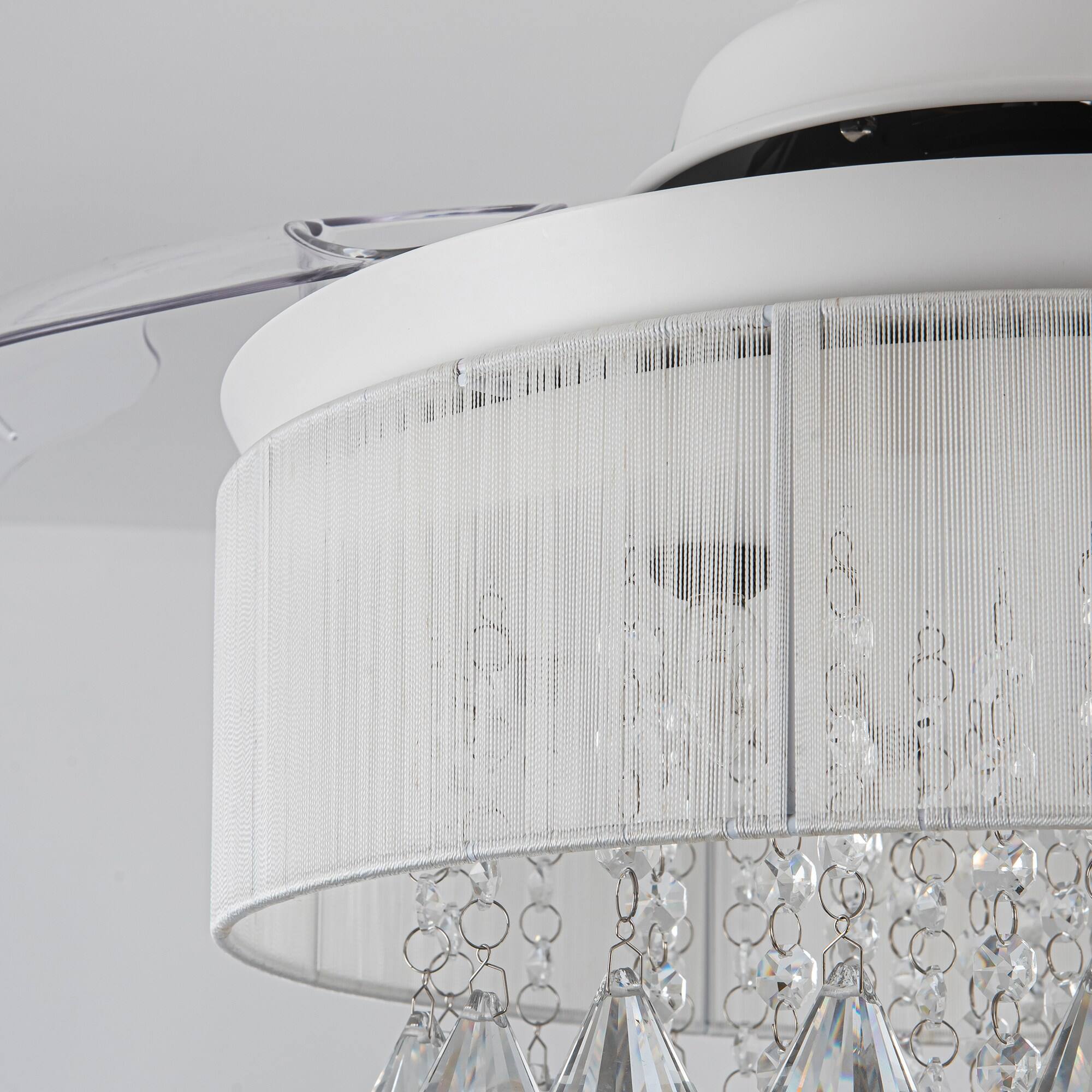Alt View 8. Parrot Uncle - 36" Modern Retractable 3-Blade Crystal Ceiling Fan Fandelier with Remote - Matte White.