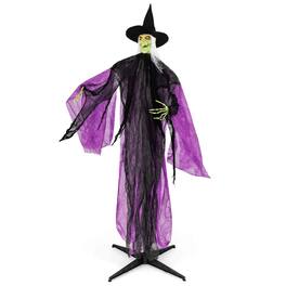 Costway - 7.2 FT Halloween Animatronic Witch with Light up Eyes Creepy Sounds & Movements - Black