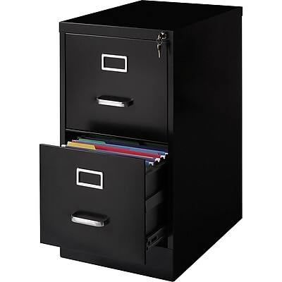 Front. Staples - 2-Drawer Vertical File Cabinet, Locking, Letter, 22"D - Black.