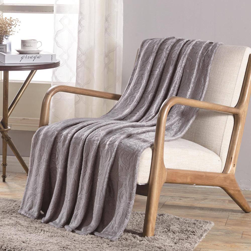 Alt View 1. Noble House - Dama Scroll All Season Embossed Pattern Ultra Soft and Cozy 50" x 60" Throw Blanket, Grey - Grey.