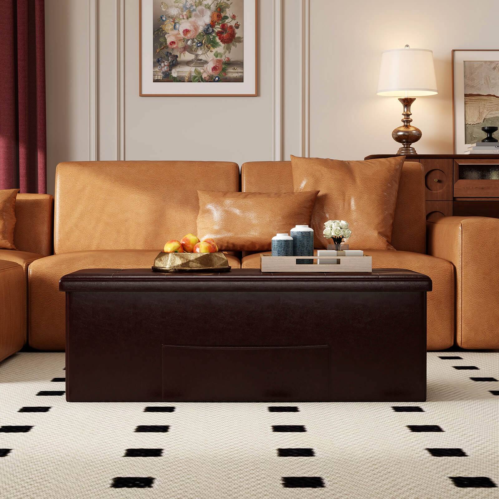 Alt View 3. Costway - Costway 43 Inches Folding Storage Ottoman Bench with Side Pocket Storage Chest - Dark Brown.