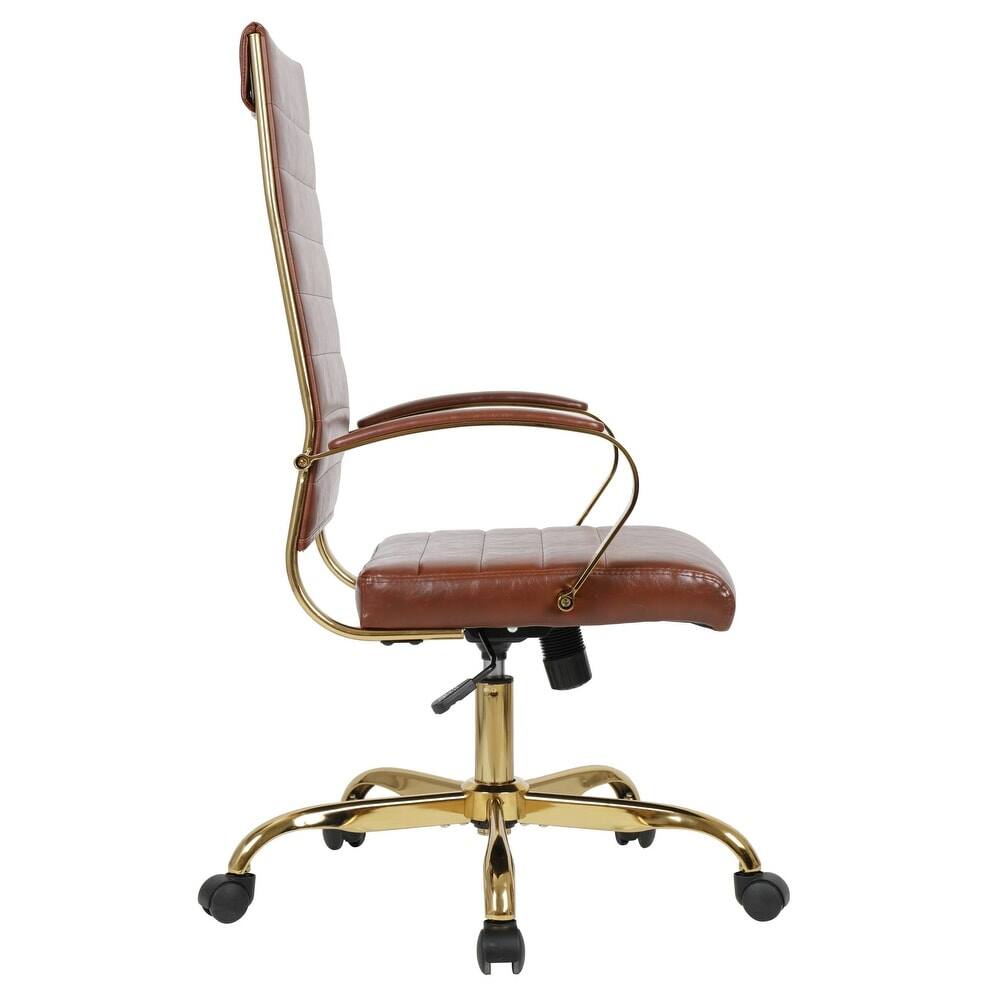 Alt View 3. LeisureMod - Benmar High-Back Leather Office Chair with Gold Accents, Adjustable Height, Swivel and Tilt Conference Desk Chair - Brown.