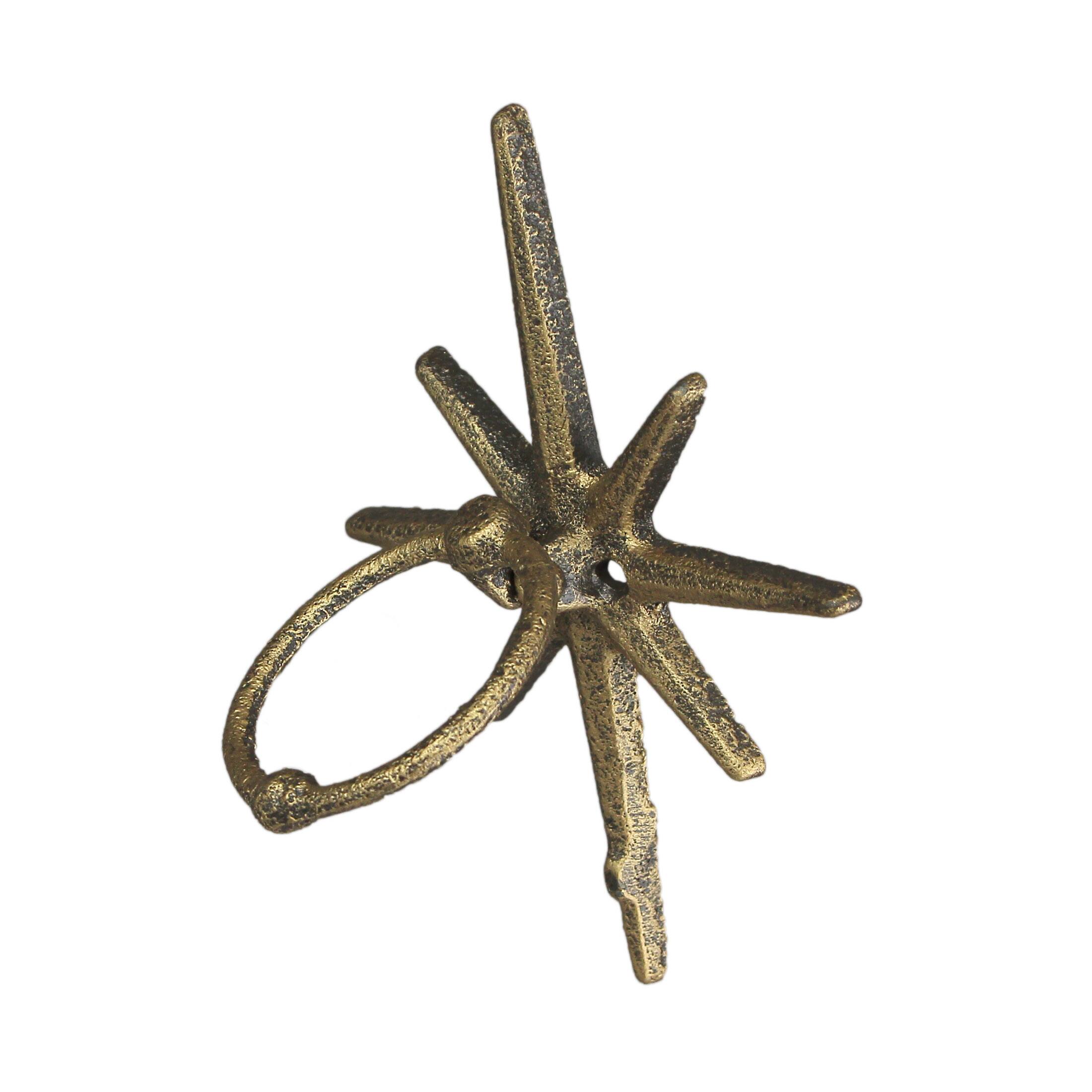 Alt View 1. Zeckos - Gold Cast Iron Decorative Starburst Door Knocker Rustic Celestial Home Decor - Bronze.