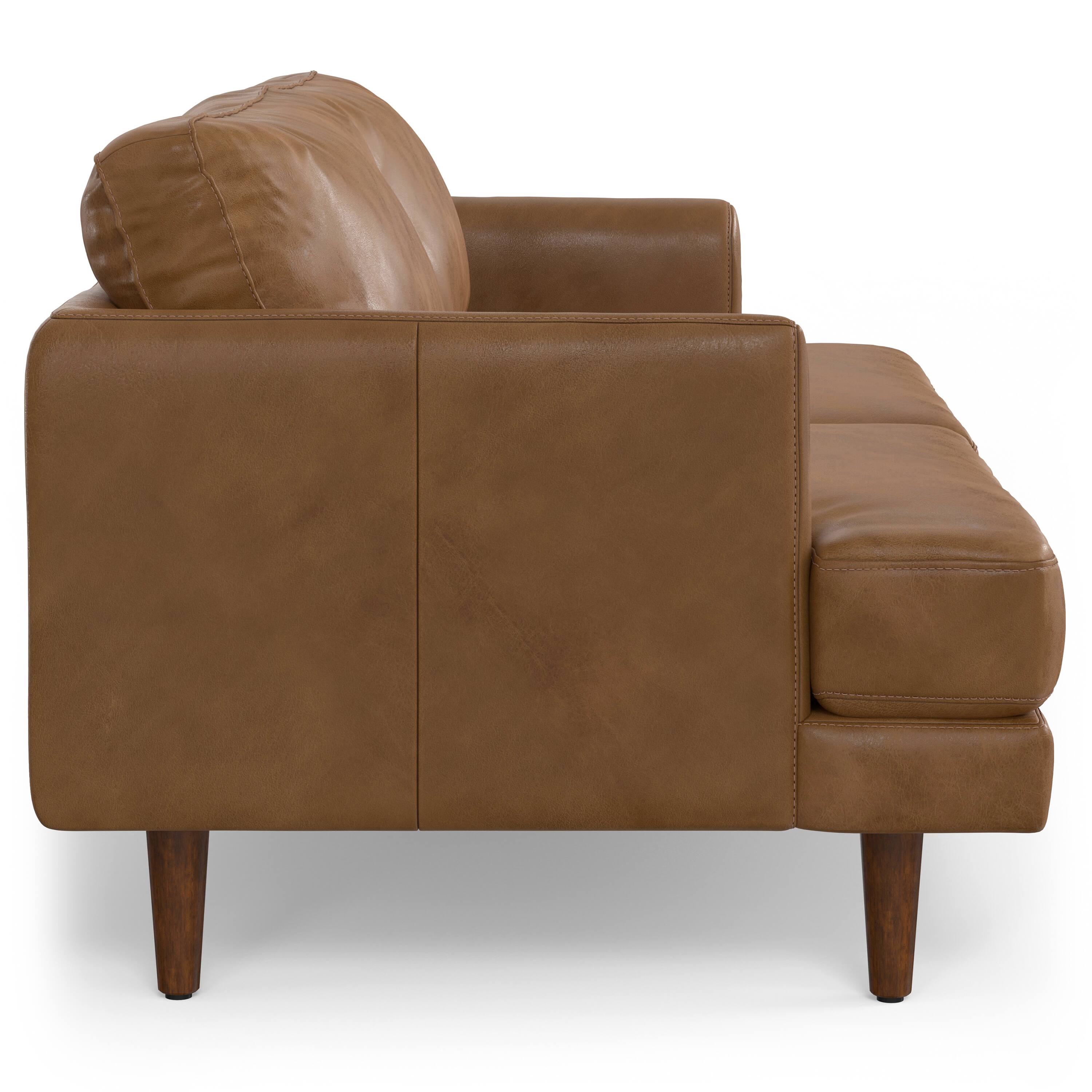 Alt View 1. Simpli Home - Livingston 76 inch Wide Mid-Century Modern Sofa in Caramel Brown Top Grain Genuine Leather - Caramel Brown.