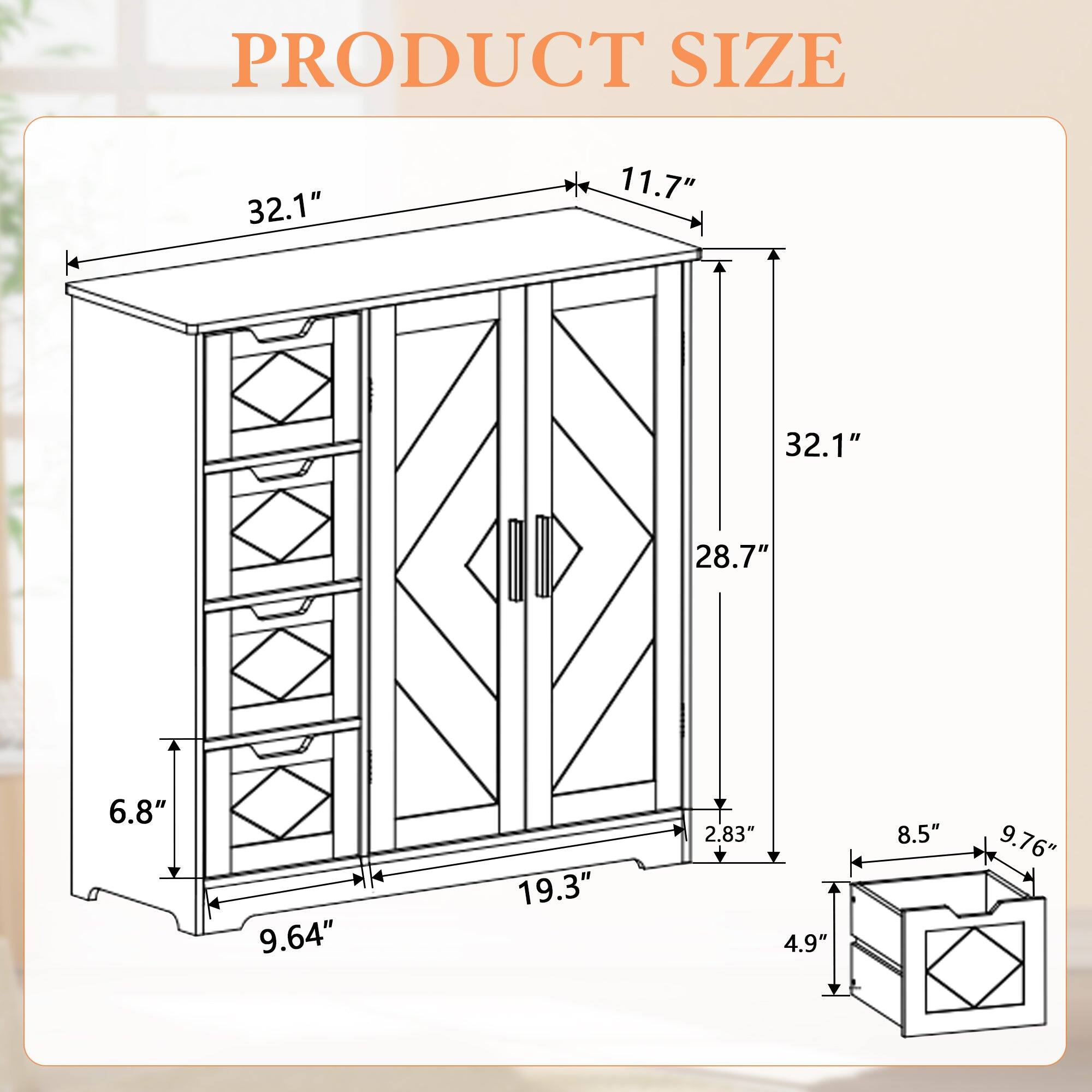 PRODUCT SIZE  
32.1" 11.7" 32.1" 28.7" 6.8" 9.64" 19.3" 2.83" 4.9" 8.5" 9.76"