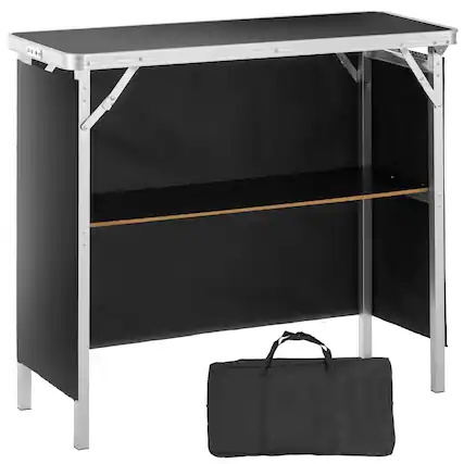 Front. VEVOR - Folding Portable Bar Table, Tradeshow Podium Table for Indoor, Outdoor, Party, Picnic, Exhibition,Includes Carrying Case - Black.