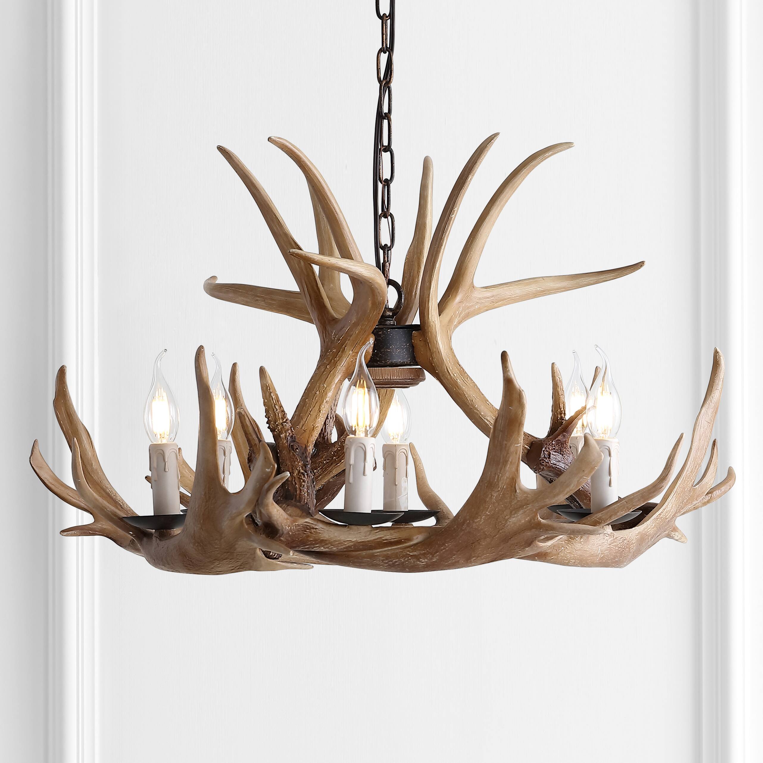 Alt View 1. Jonathan Y - Nelle 28.5" Adjustable Resin Antler 6-Light Chandelier, Brown - Brown.