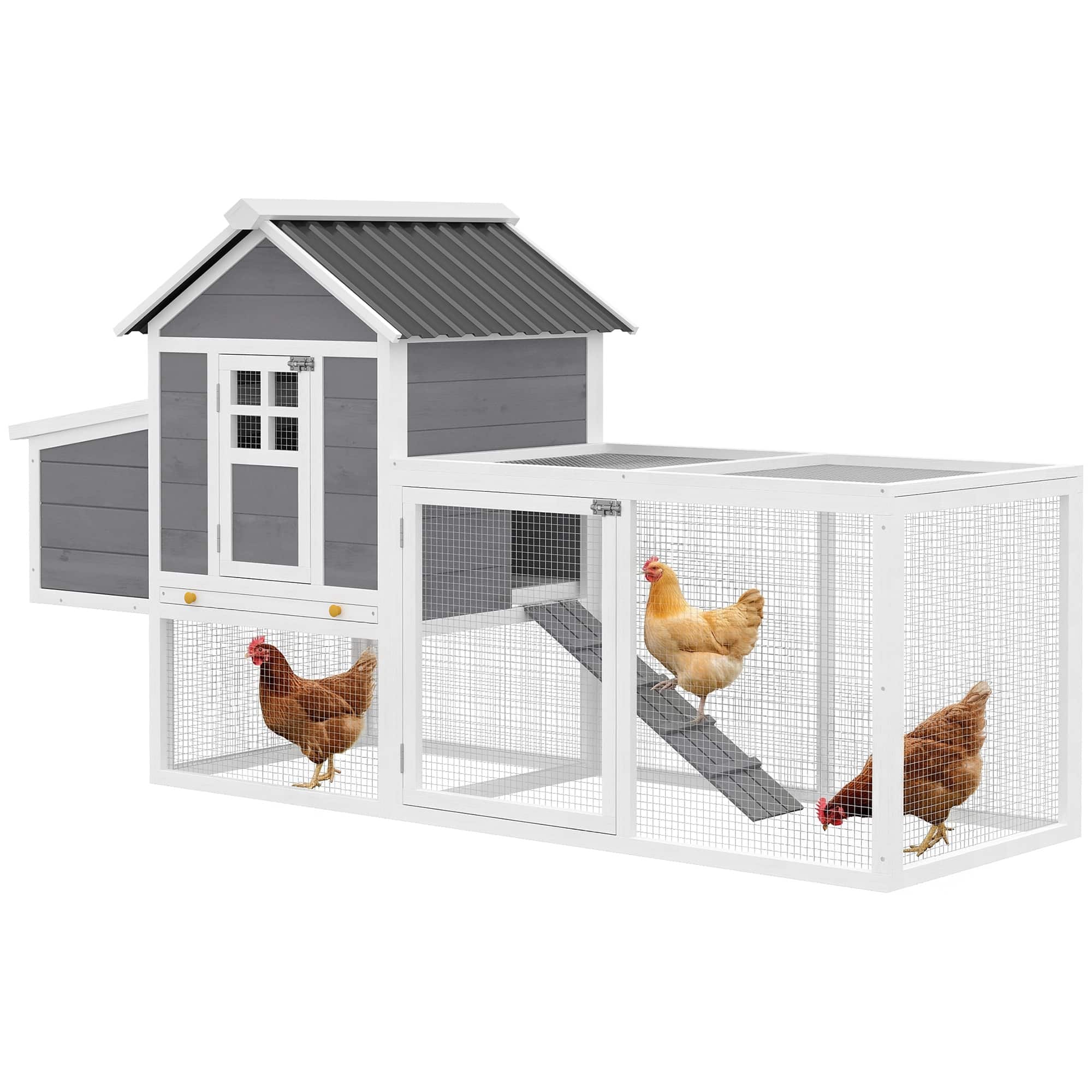 Pawhut - Wooden Chicken Coop, Large Outdoor Hen House for 2-3 Hens, Chicken House with Nesting Box - Gray
