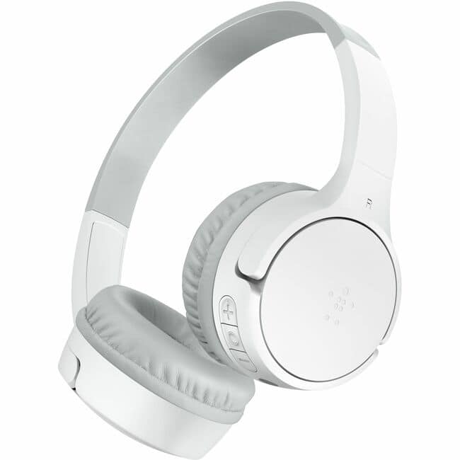 Belkin - Wireless Bluetooth On-Ear Headphones for Kids w/ Mic - 85dB Limit - w/ USB-C Cable - Headset - Stereo - White