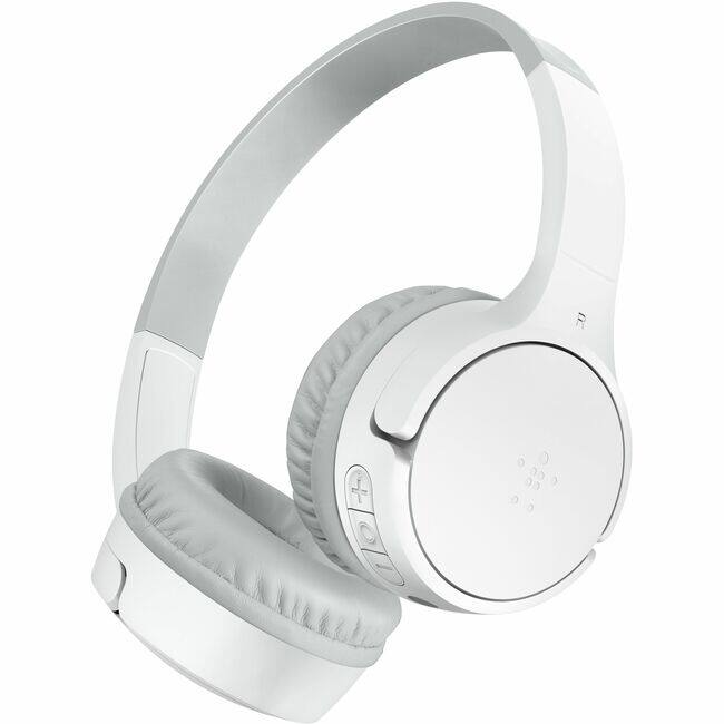 Front. Belkin - Belkin Wireless Bluetooth On-Ear Headphones for Kids w/ Mic - 85dB Limit - w/ USB-C Cable - Headset - White - Stereo - White.