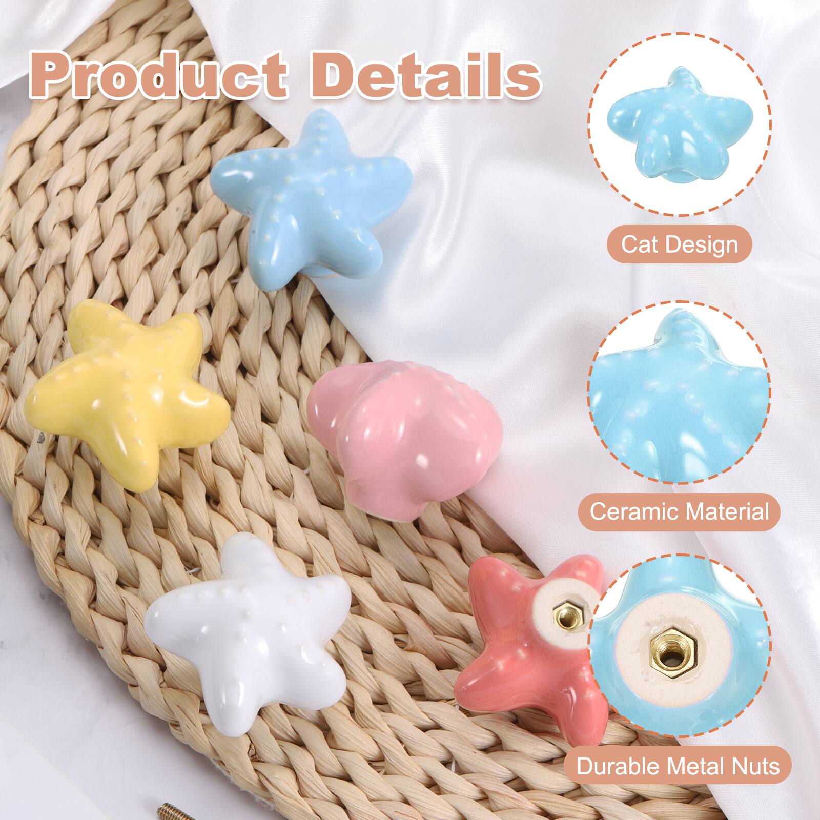 Product Details  
Cat Design  
Ceramic Material  
Durable Metal Nuts