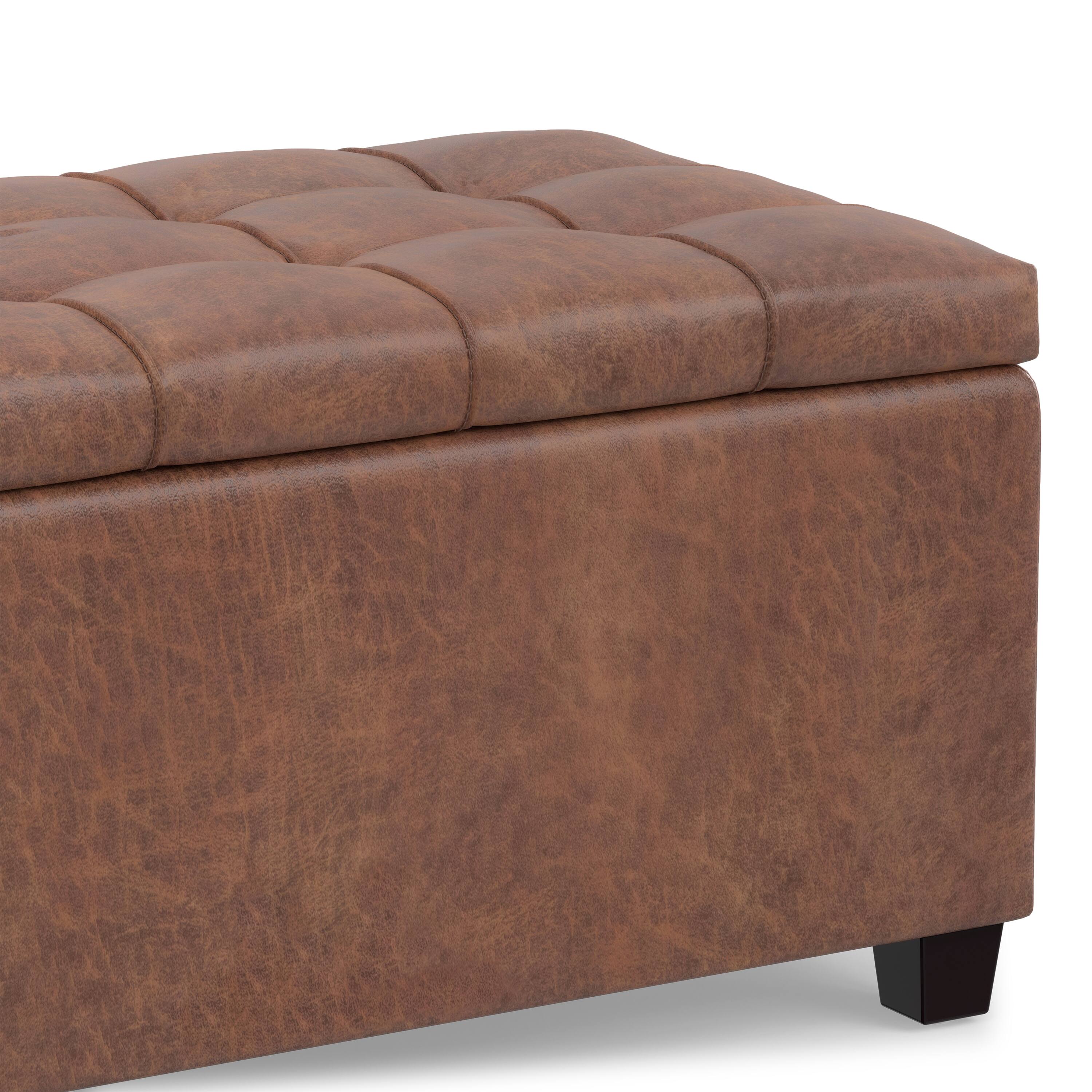 Alt View 8. Simpli Home - Sienna 33 inch Wide Storage Ottoman Bench in Distressed Saddle Brown Vegan Leather - Distressed Saddle Brown.