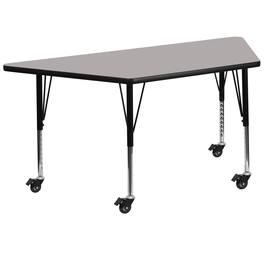 Flash Furniture - Wren Mobile 22.5''W x 45''L Trapezoid Grey HP Laminate Activity Table - Height Adjustable Short Legs - Gray