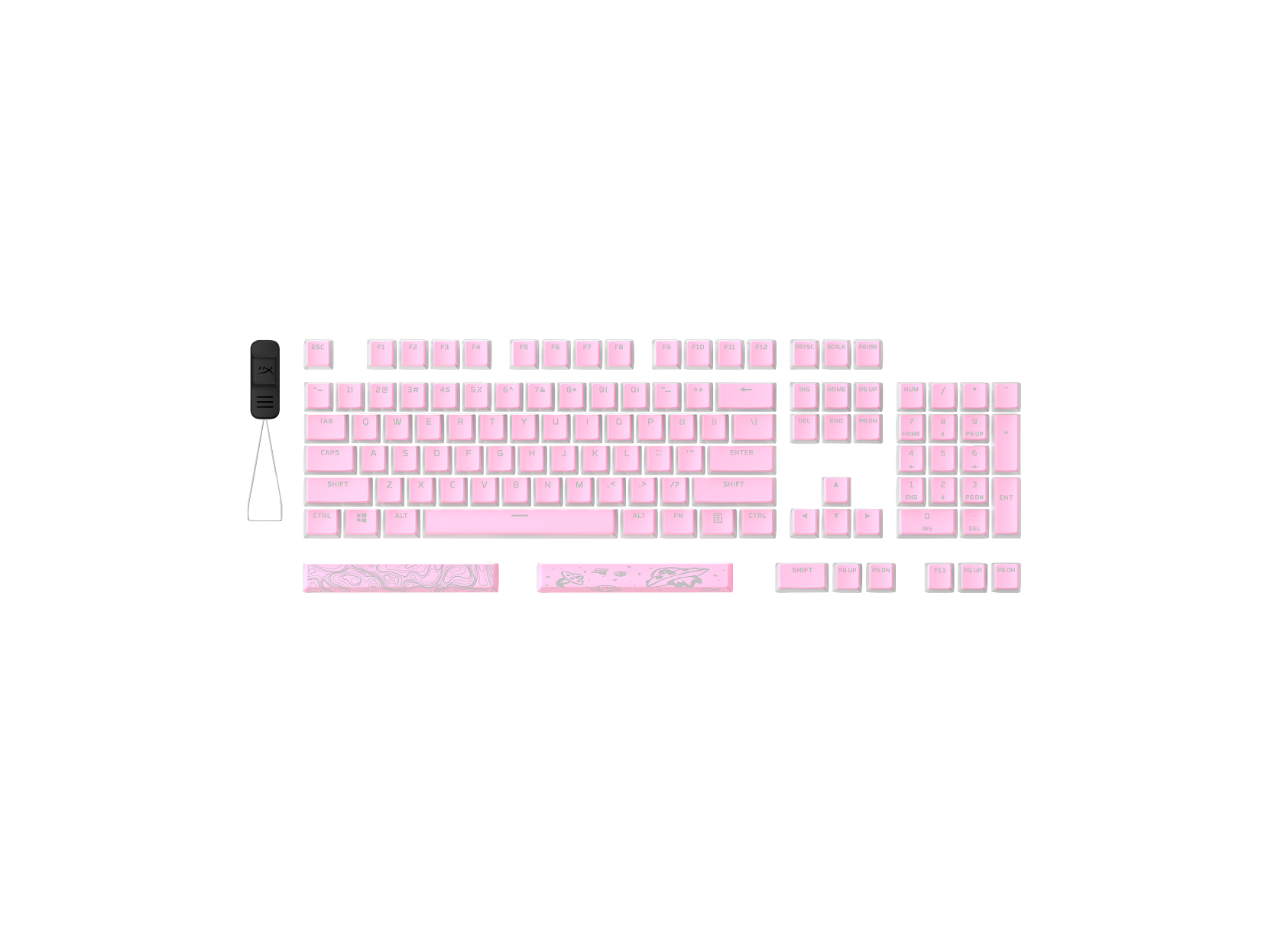 ESC F1 F2 F3 F4 F5 F6 F7 F8 F9 F10 F11 F12

1 2 3 4 5 6 7 8 9 0 - =

Q W E R T Y U I O P [ ] \

A S D F G H J K L ; '

Z X C V B N M , . /

TAB CAPS SHIFT ALT CTRL

SHIFT Z X C V B N M , . /

ALT FN CTRL

PAUSE

INSERT HOME END

PG UP PG DN

NUM 7 8 9 + NUM 4 5 6 - NUM 1 2 3 * NUM 0 . ENTER

DEL

F13 F14 F15 F16 F17 F18 F19 F20