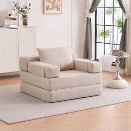FERPIT - 3-in-1 Convertible Sleeper Sofa Chair with Pillow, Foldable Upholstered Lounger for Living Room, Beige - Beige