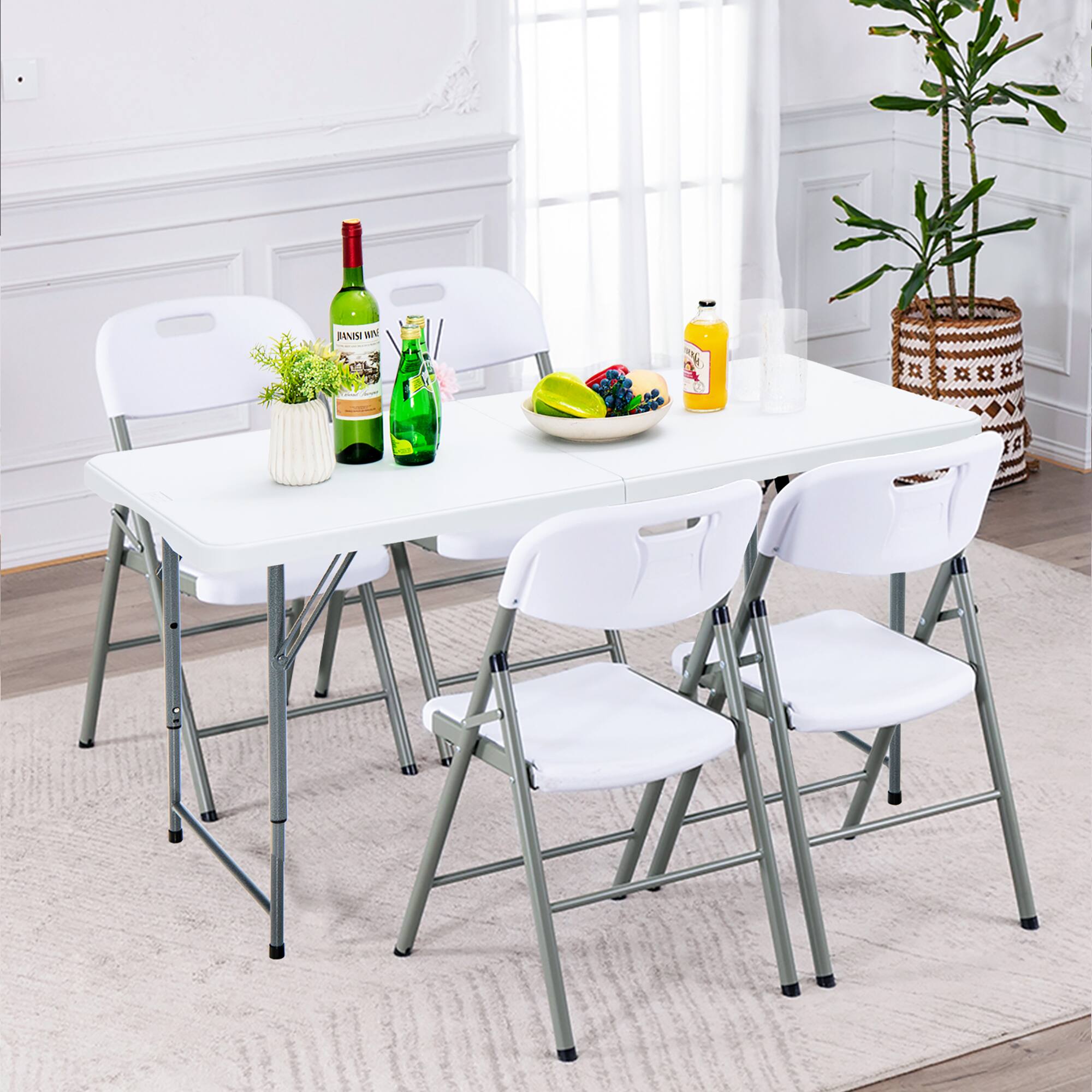 Alt View 2. Costway - Costway Folding Table Portable Bi-fold Picnic Dining Table w/ 3-Level Height Adjustment - White.