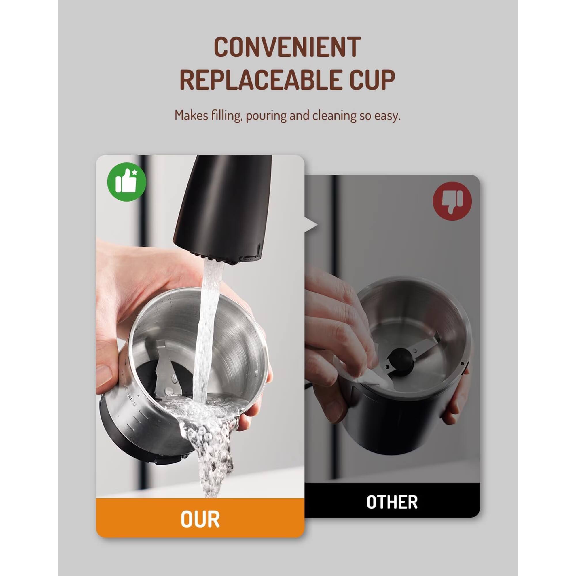 CONVENIENT REPLACEABLE CUP  
Makes filling, pouring and cleaning so easy.  
OUR  
OTHER