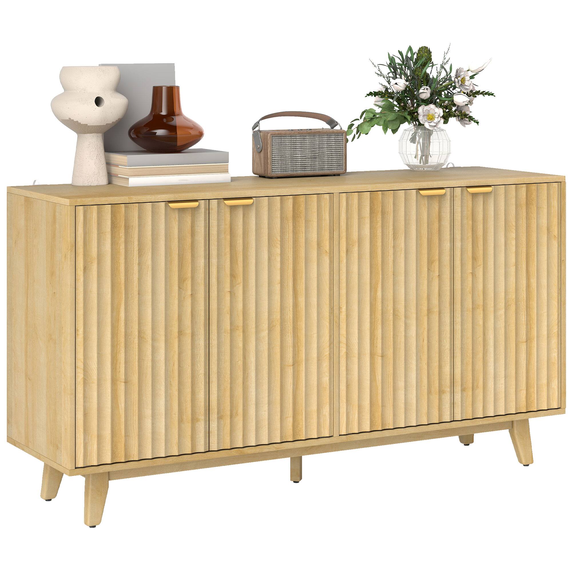 Front. Homcom - Sideboard Buffet Cabinet, 55" Coffee Bar Cabinet with 4 Doors, 2 Adjustable Shelves - Brown.