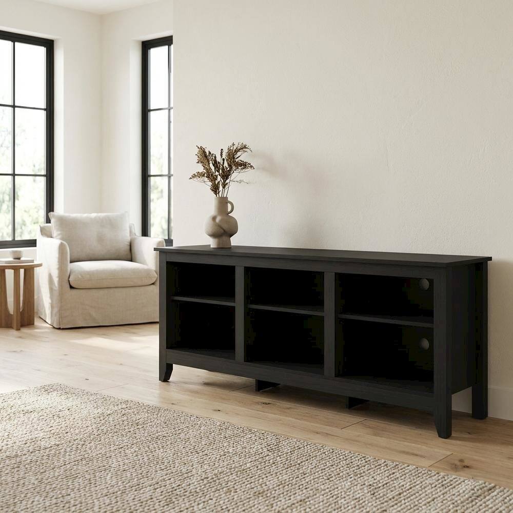 Alt View 2. FurniFact - Wood TV Entertainment Center for 65 Inch TV with Américo Finish and Storage - Black.