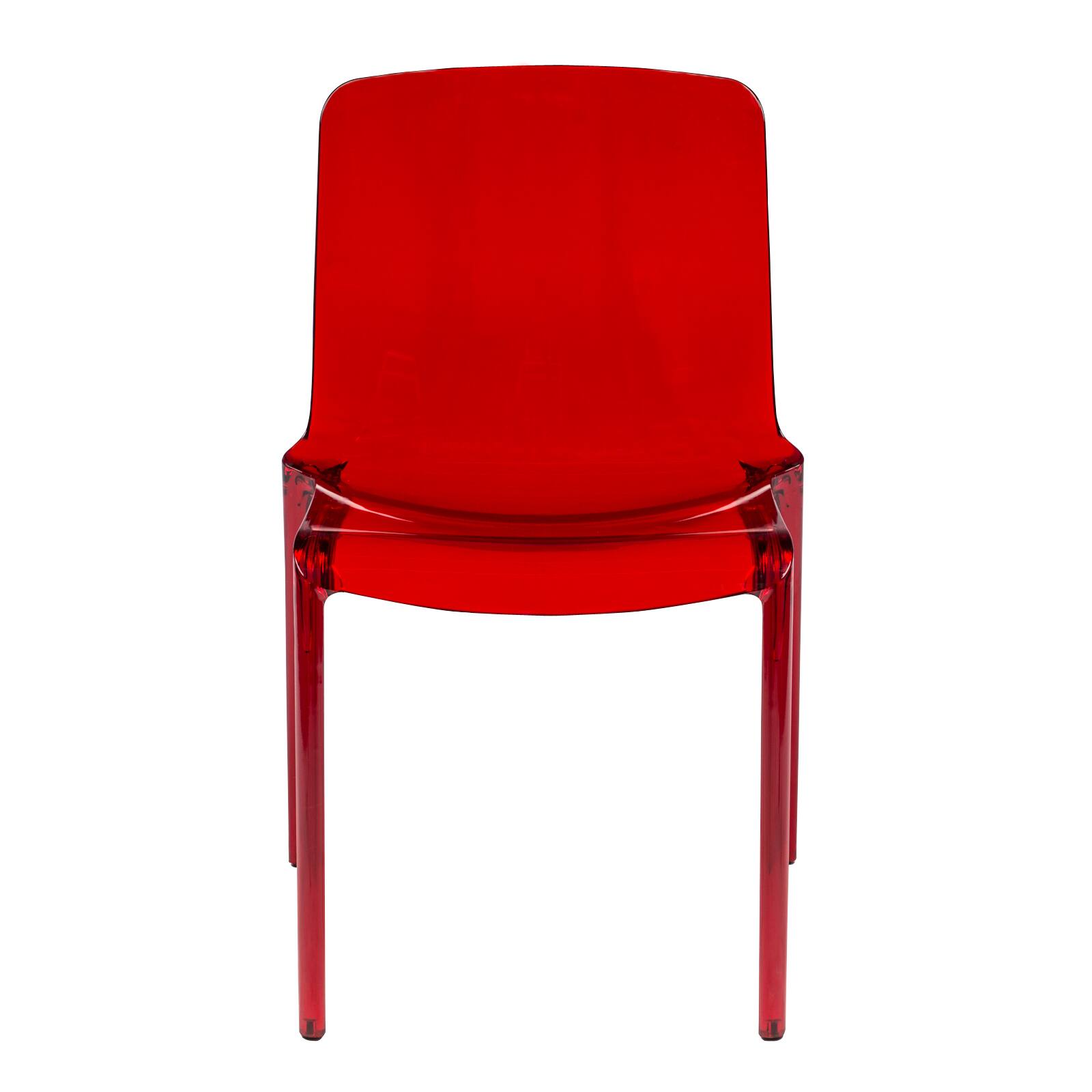 Left. LeisureMod - Murray Modern Stackable Acrylic Accent Dining Chair with Transparent Seat for Dining Room, Kitchen & Office - Red.