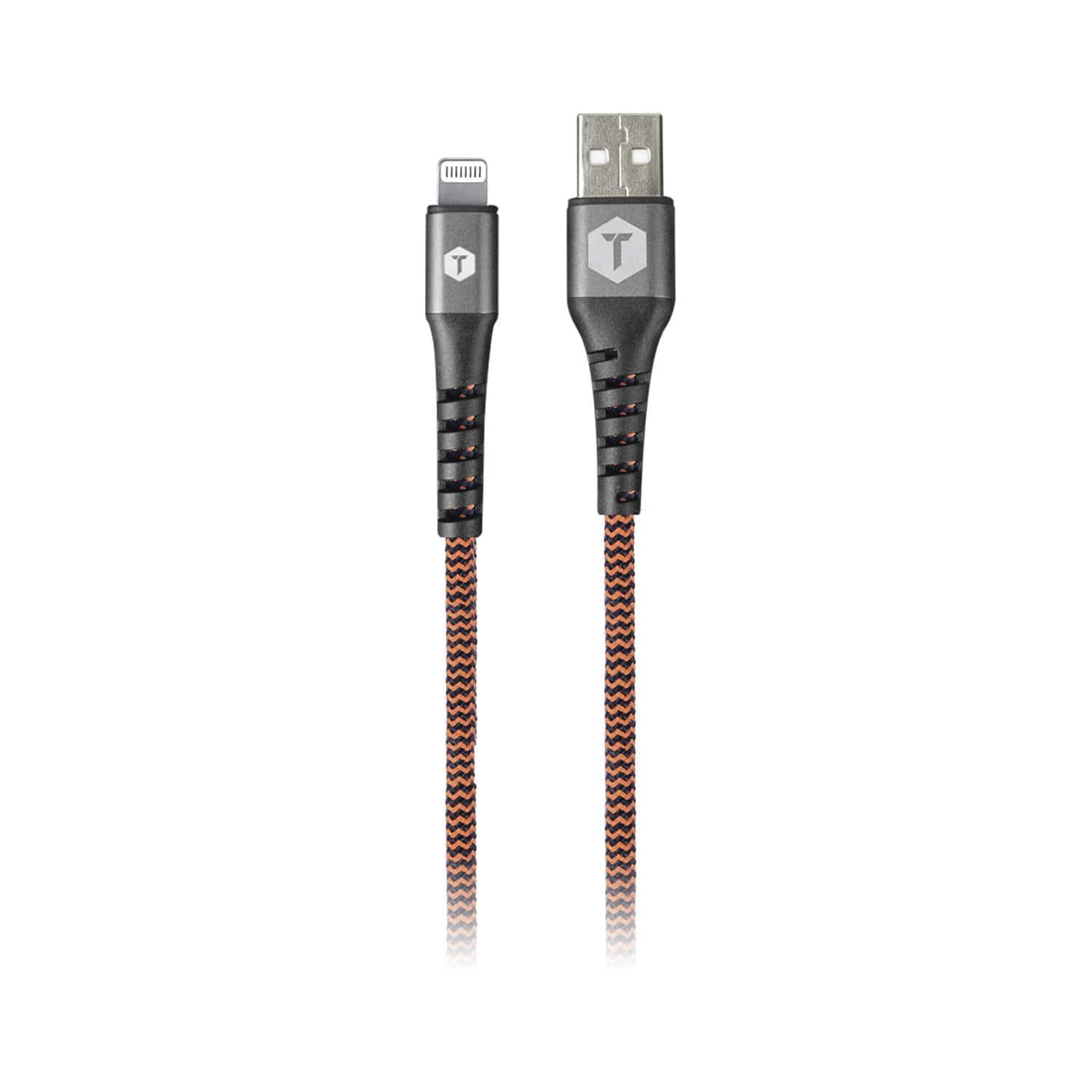 Front. ToughTested - Charge and Sync Braided USB Type-A to Lightning Cable, 6 Ft..