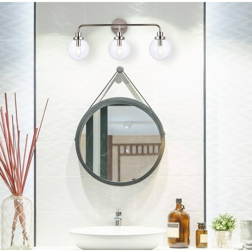 Angle. Living District - Hanson 3 lights bath sconce in polished nickel with clear shade - Polished Nickel And Clear Shade.