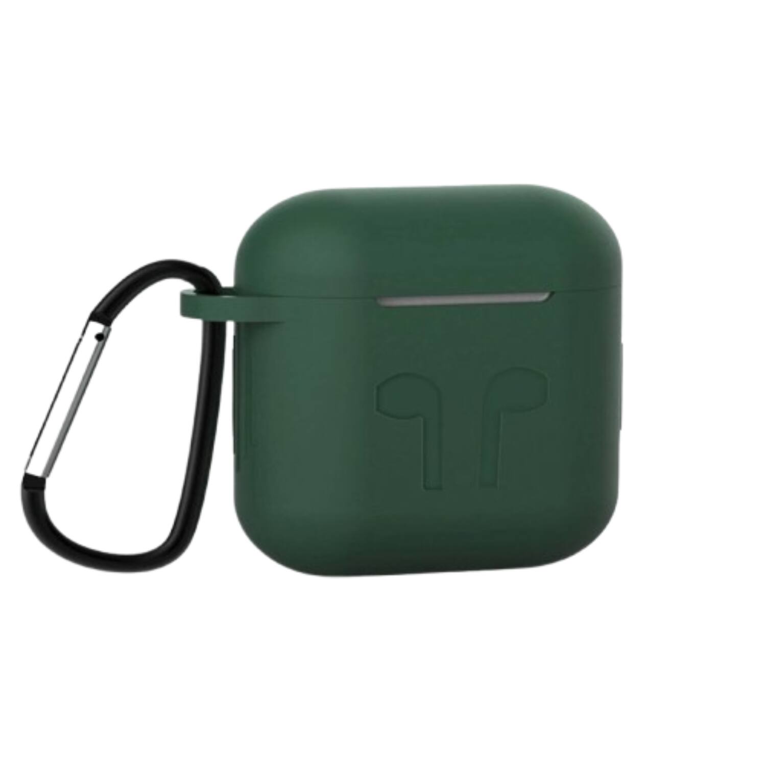 Front. Home Collection - Soft Silicone Protective Case with Keychain for Apple AirPods 4th Generation - Deep Green.