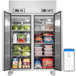 Veecool - 48" W 36 Cu.Ft WiFi Enabled Commercial Refrigerator Freezer Combo with App, Dual Temperature - Stainless Steel